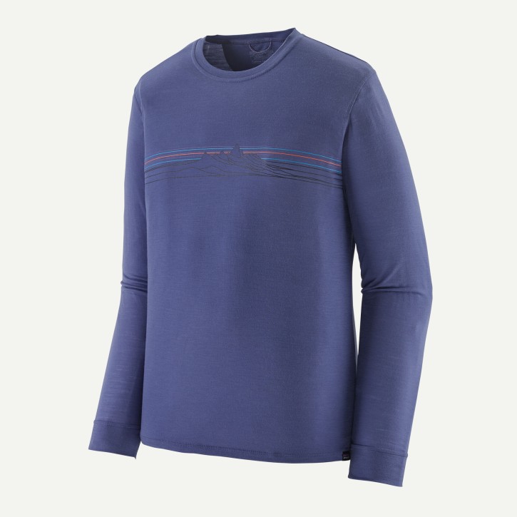 M's Long-Sleeved Capilene Cool Merino Graphic Shirt S / Strata Stripe: Solstice Purple