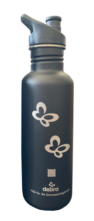 Kanteen Edelstahl Trinkflasche Classic 800 ml-Sport Cap-Debra Schmetterlingskinder shale black/großes Logo